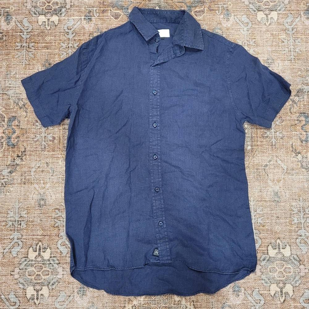 Oriba navy short sleeve medium button down